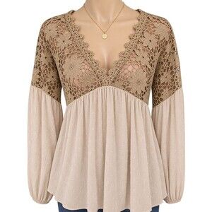 Oddy Boho Floral Embroidery Lace & Swiss Dot Bohemian Blouse Cottagecore Small